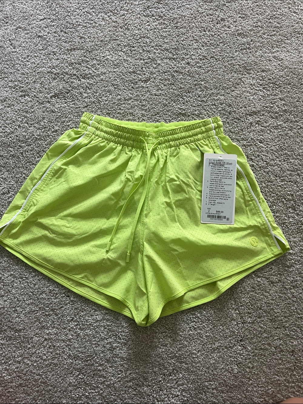 NWT size 2 lululemon athletica Neon Yellow Perforated Athletic Shorts